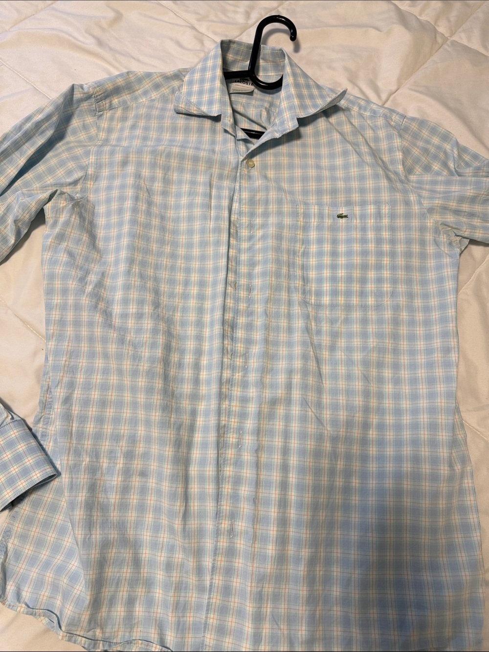 Lacoste Pale Blue & White Plaid Men's Dress Shirt
